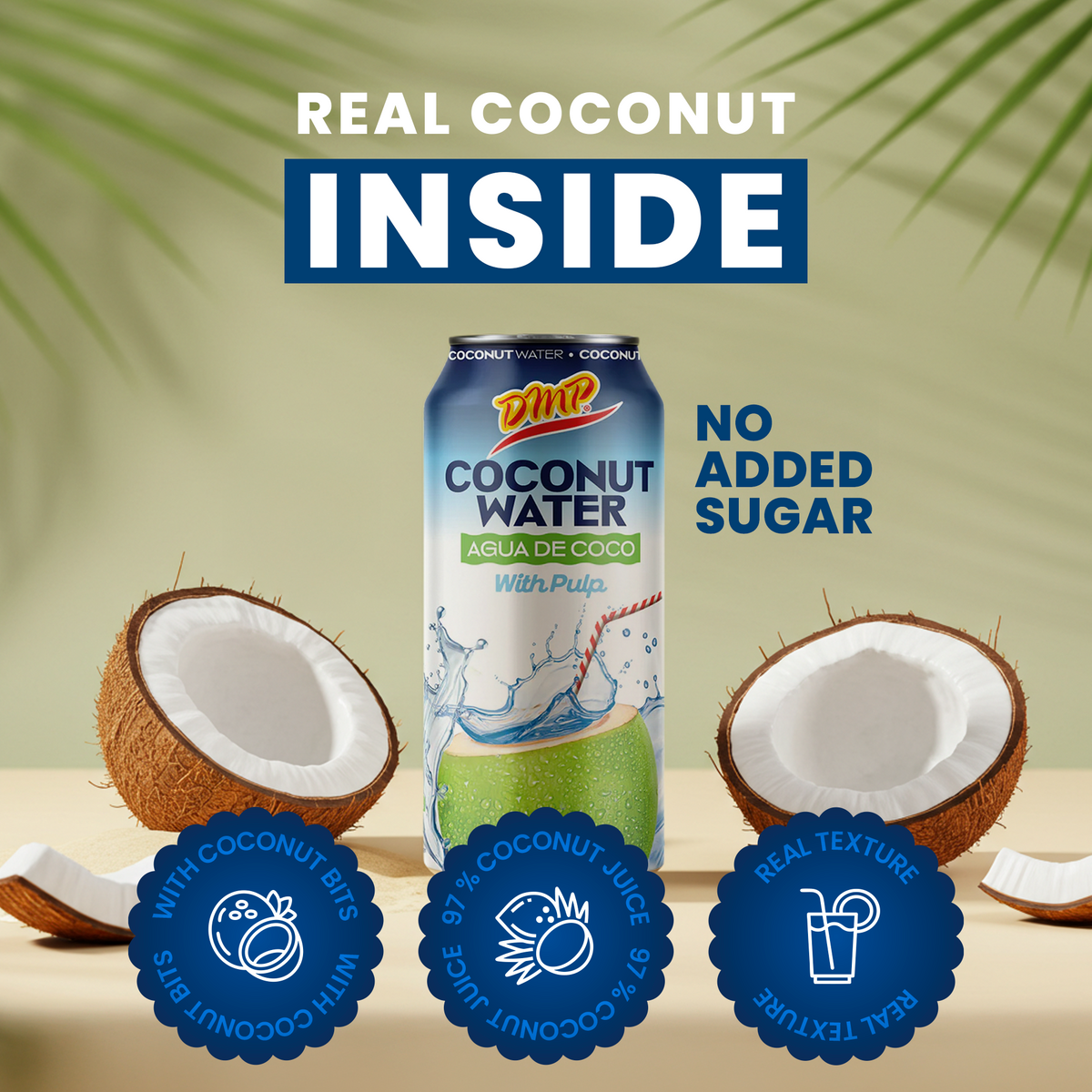 Coconut Water with Pulp Natural Beverage, No Sugar Added,