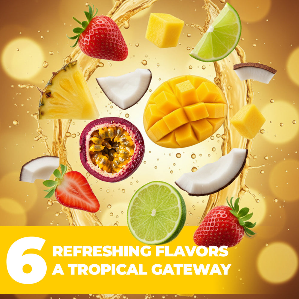 Tropical Classics Juice Pack – Mango, Pineapple, Passion Fruit, Coconut Water, Lemonade, Strawberry with Pulp, 16.5 Fl Oz, 6-Pack