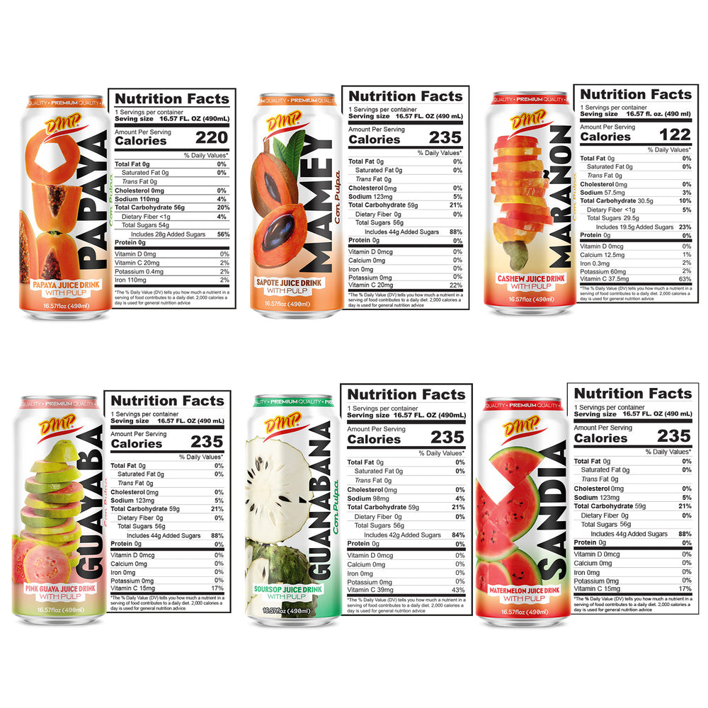 Paradise Juice Pack – Papaya, Mamey, Cashew, Guava, Soursop, Watermelon with Pulp, 16.5 Fl Oz, 6-Pack