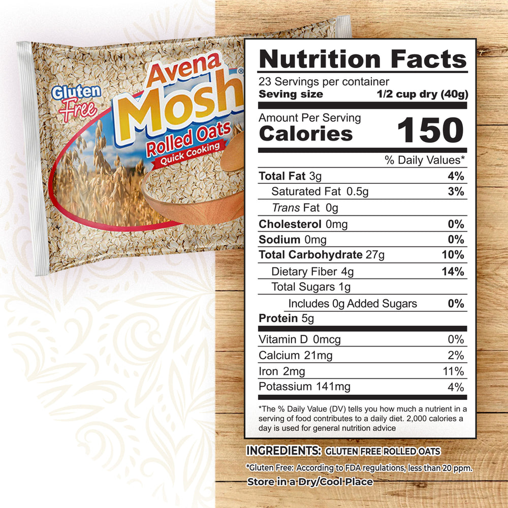 Avena Mosh Rolled Oats | Gluten Free, Quick Cooking, Non GMO, Healthy Snacks, 30 Oz