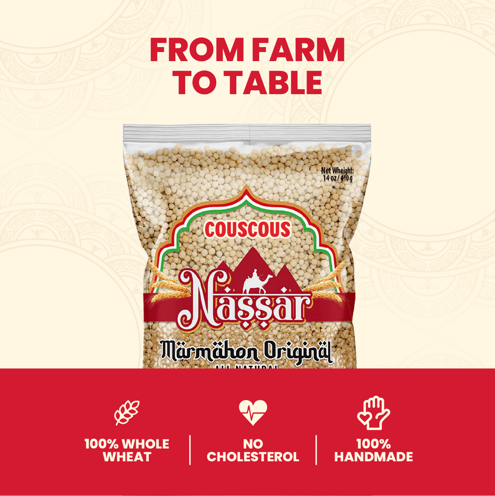 Couscous Marmahon Nassar | Handmade, 100% Whole Wheat, 14 Oz