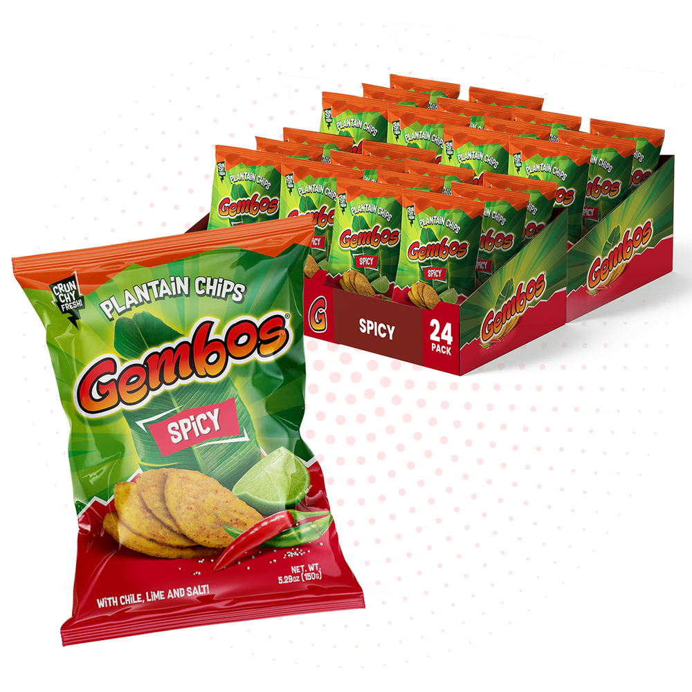 Gembos Spicy Plantain Chips | Chile Lime & Salt Flavor, Vegan Crunchy Snack Pack, 5.29 Oz