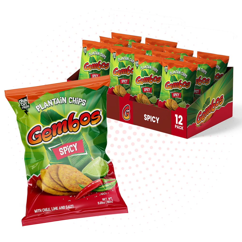 Gembos Spicy Plantain Chips | Chile Lime & Salt Flavor, Vegan Crunchy Snack Pack, 5.29 Oz