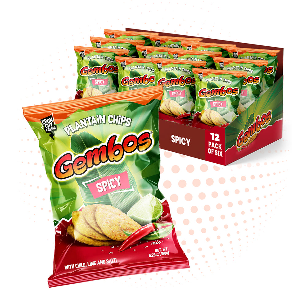 Gembos Spicy Plantain Chips | Chile Lime & Salt Flavor, Vegan Crunchy Snack Pack, 5.29 Oz