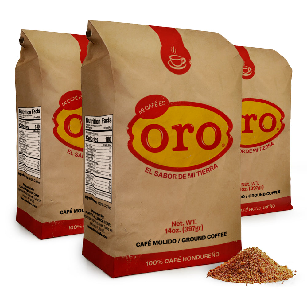 Mi cafe es ORO – Ground Coffee 100% Honduran Dark Roast | Ideal for Drip Coffee, Espresso, or French Press Brewing, 18 Oz