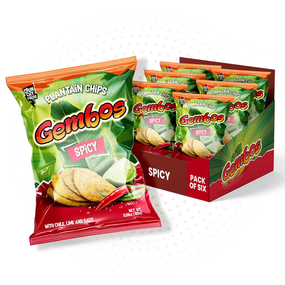 Gembos Spicy Plantain Chips | Chile Lime & Salt Flavor, Vegan Crunchy Snack Pack, 5.29 Oz
