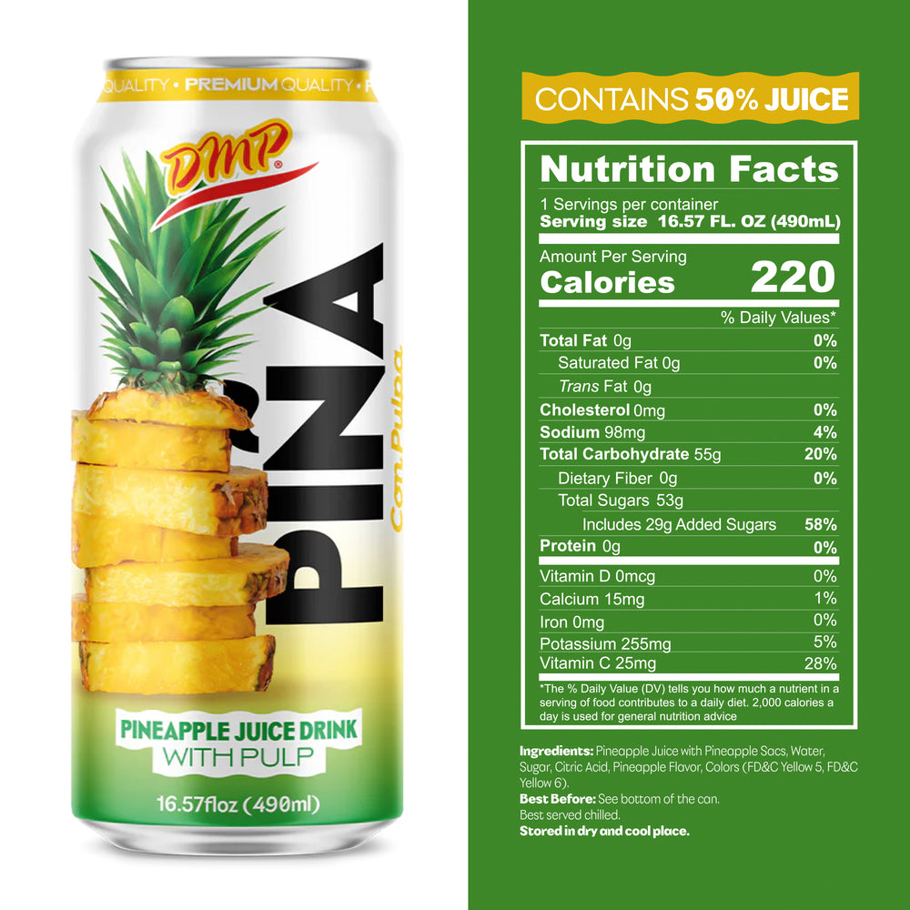 Pineapple Juice with Pulp | Refreshing Piña Fruit Drink, 16.57 Fl Oz