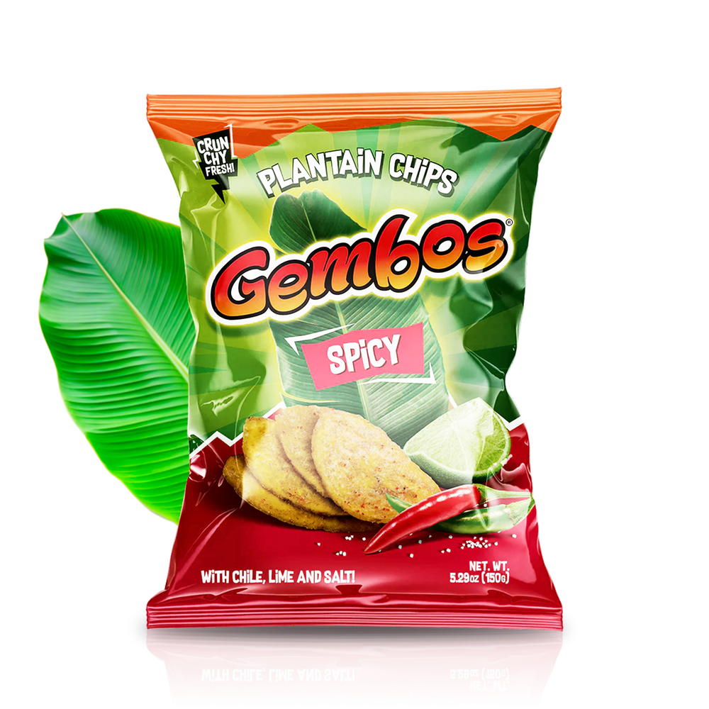 Gembos Spicy Plantain Chips | Chile Lime & Salt Flavor, Vegan Crunchy Snack Pack, 5.29 Oz