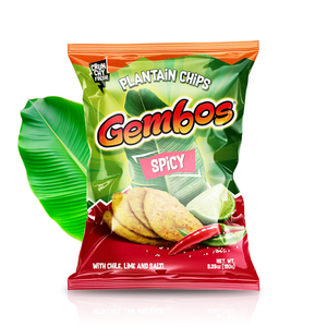 Gembos Spicy Plantain Chips | Chile Lime & Salt Flavor, Vegan Crunchy Snack Pack, 5.29 Oz