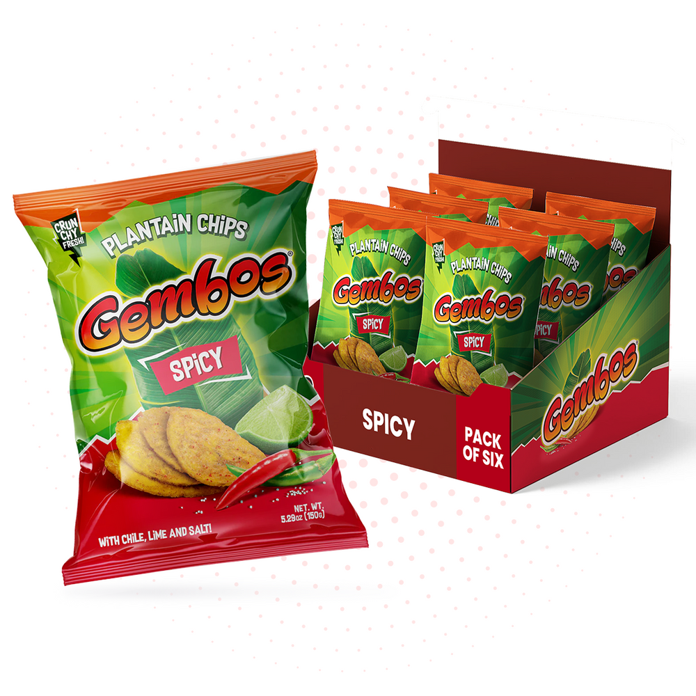 Gembos Spicy Plantain Chips | Chile Lime & Salt Flavor, Vegan Crunchy Snack Pack, 5.29 Oz
